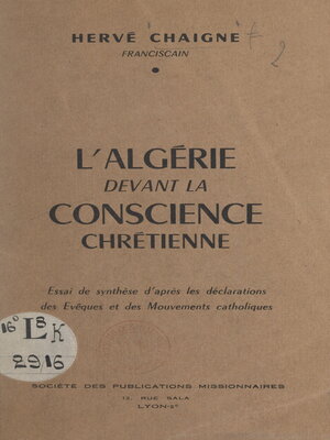 cover image of L'Algérie devant la conscience chrétienne
